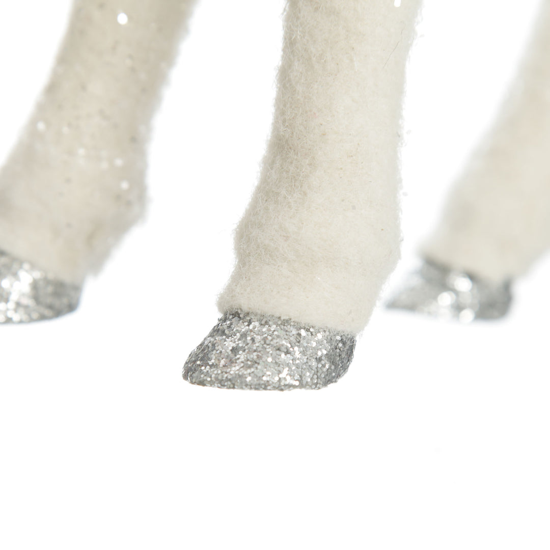 Medium White Sisal Standing Deer with Silver Glitter Antlers