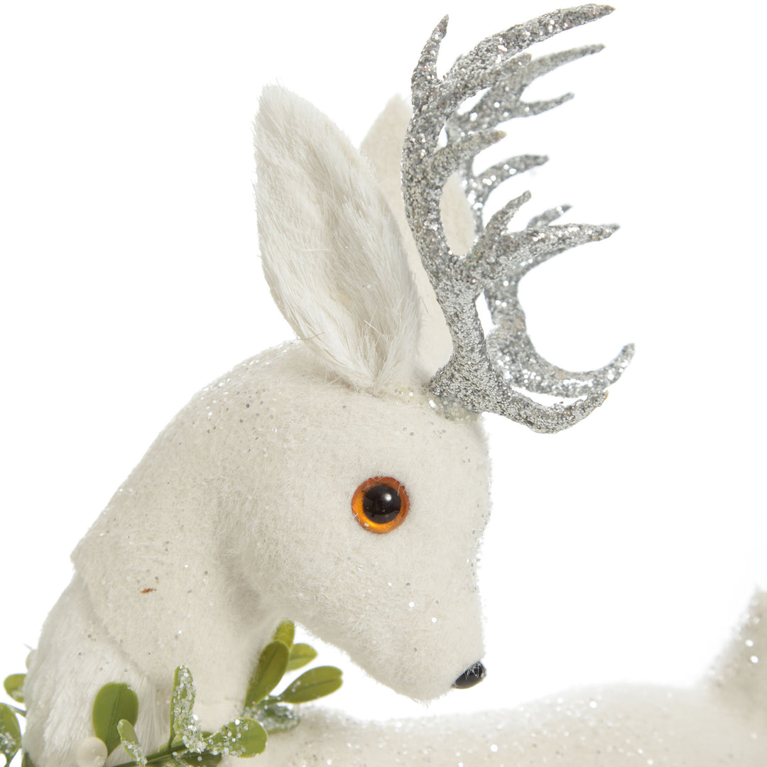 Medium White Sisal Standing Deer with Silver Glitter Antlers