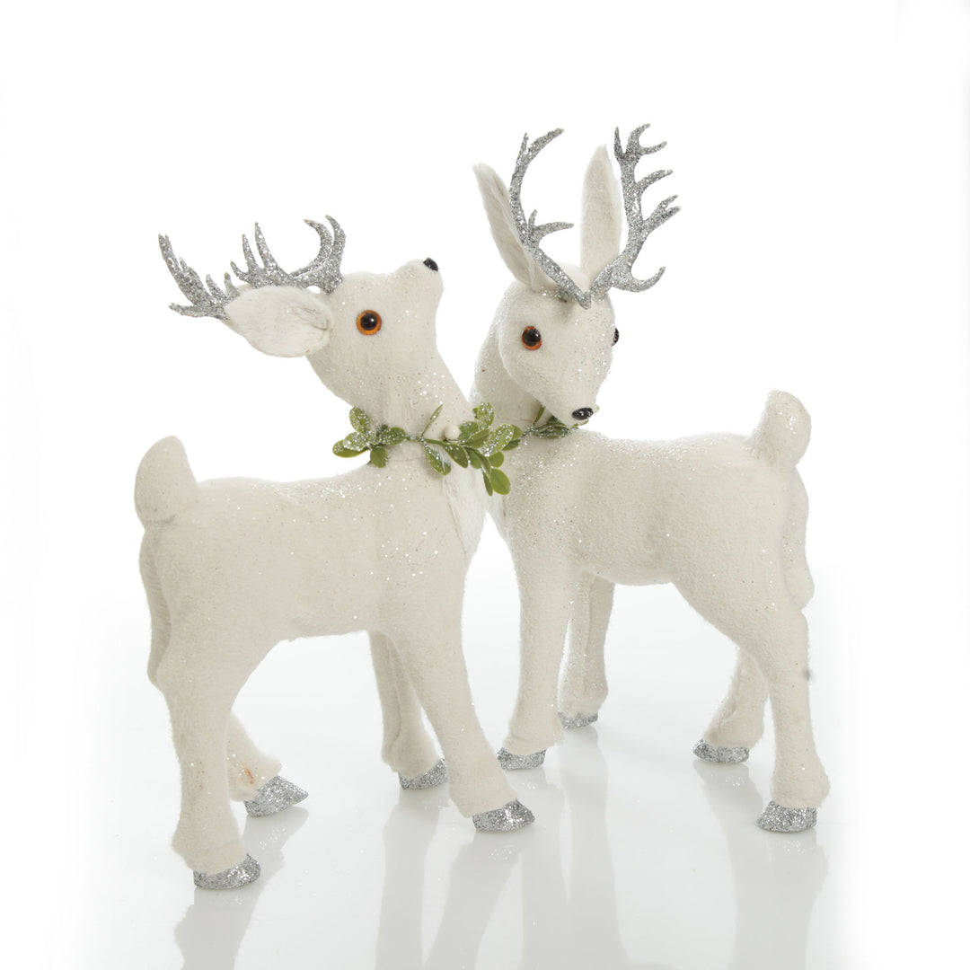 Medium White Sisal Standing Deer with Silver Glitter Antlers