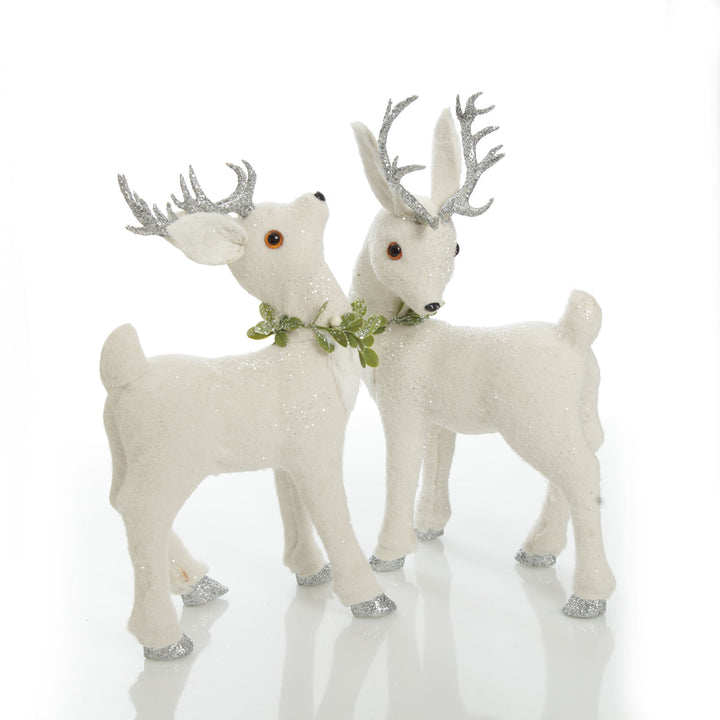 Medium White Sisal Standing Deer with Silver Glitter Antlers