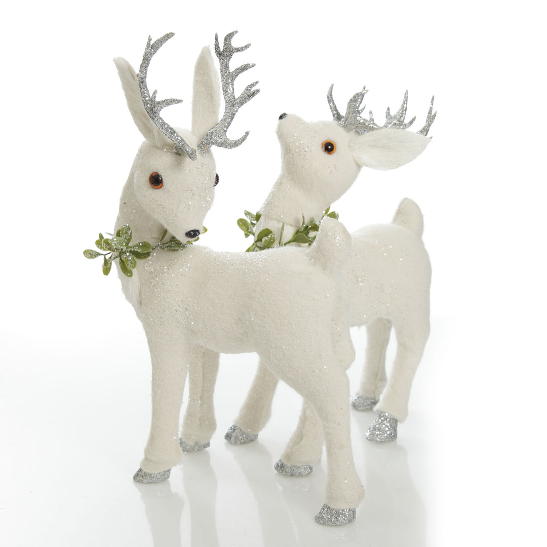 Medium White Sisal Standing Deer with Silver Glitter Antlers