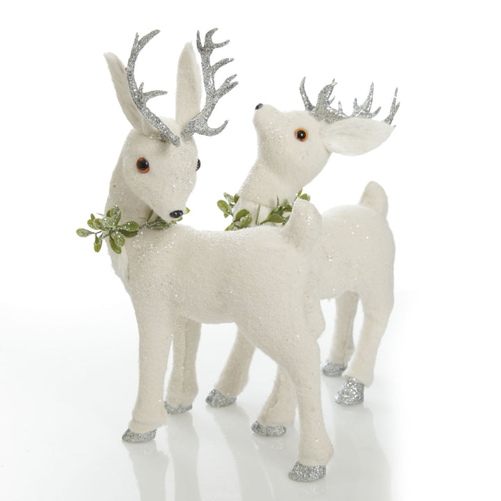Medium White Sisal Standing Deer with Silver Glitter Antlers