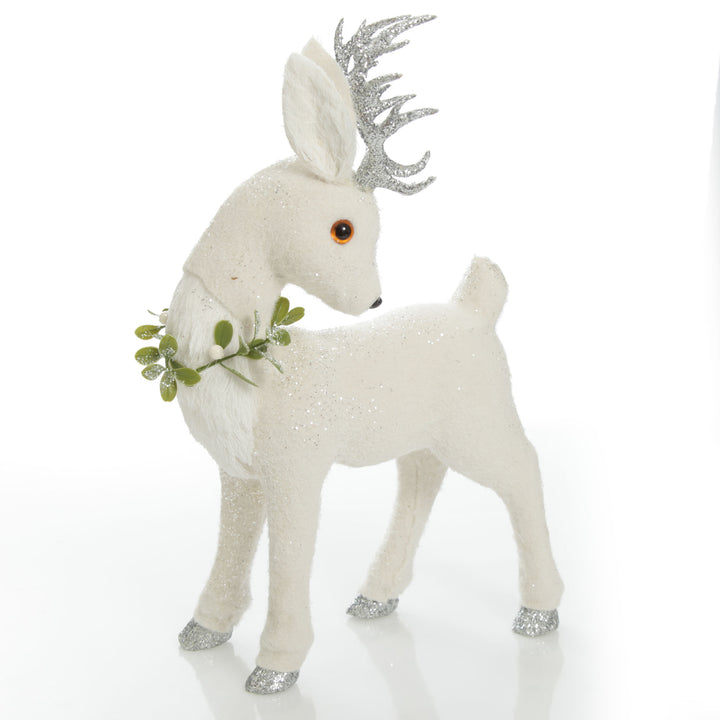 Medium White Sisal Standing Deer with Silver Glitter Antlers