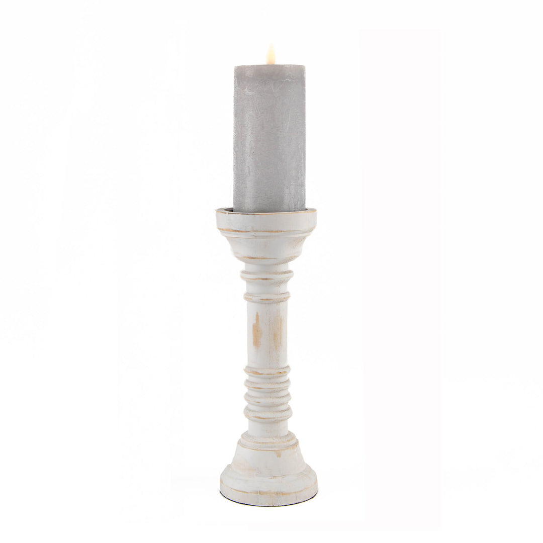 Medium White Timber Classic Candle Holder 27cm (h)