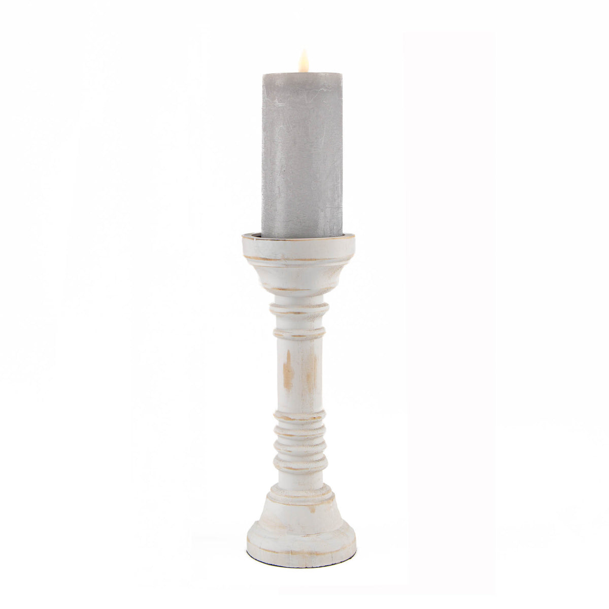 Medium White Timber Classic Candle Holder 27cm (h)