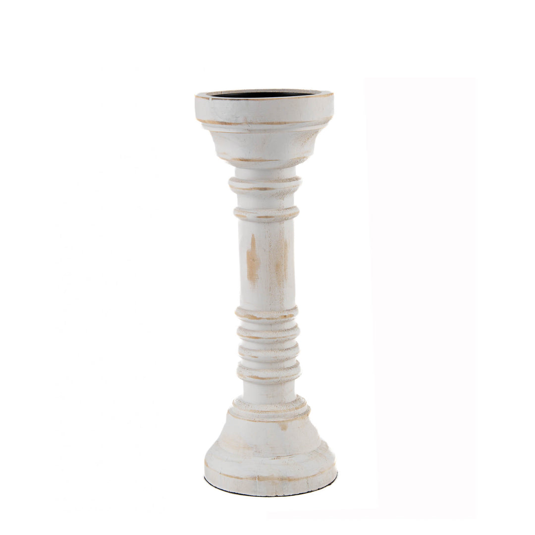 Medium White Timber Classic Candle Holder 27cm (h)