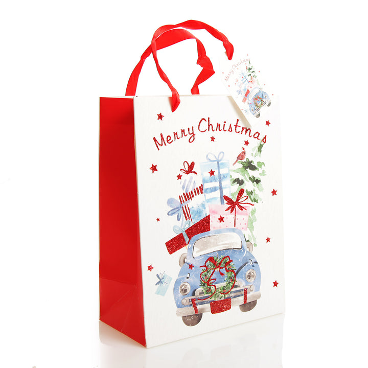 Merry Christmas Gift Bag - Blue Car with Presents