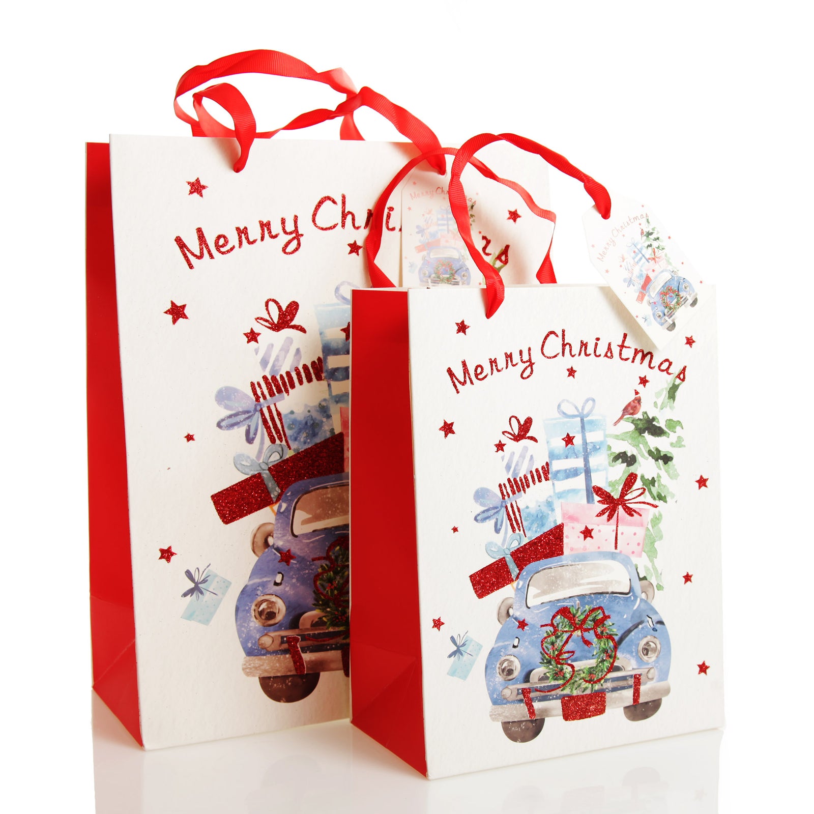 Merry Christmas Gift Bag - Blue Car with Presents - 2 sizes