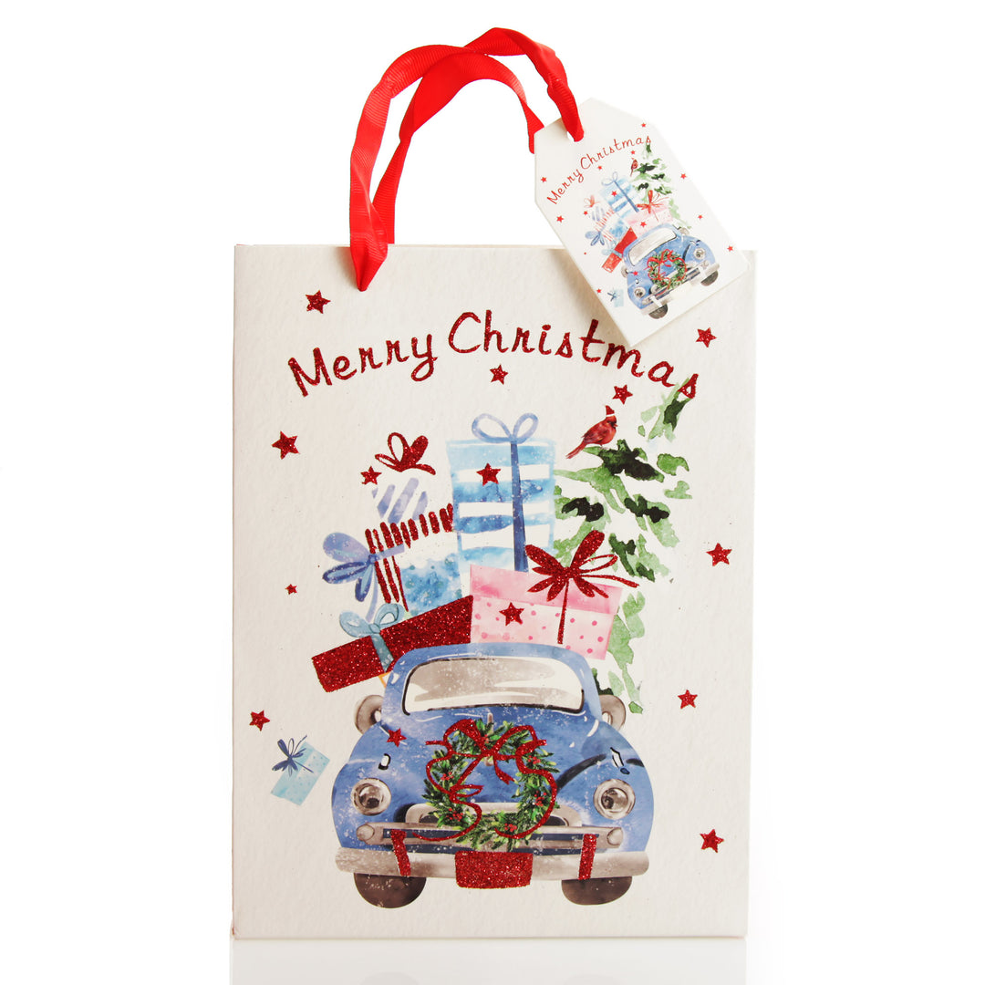 Merry Christmas Gift Bag - Blue Car with Presents