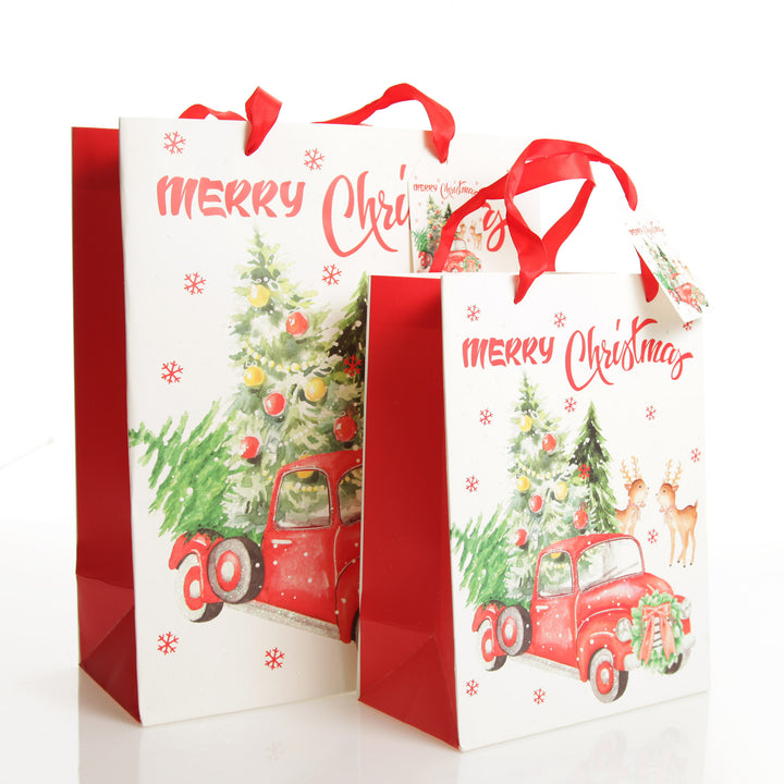 Merry Christmas Gift Bag - Red Ute with Deer
