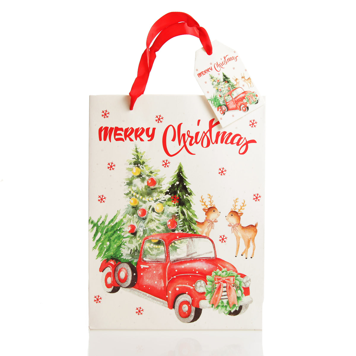Merry Christmas Gift Bag - Red Ute with Deer