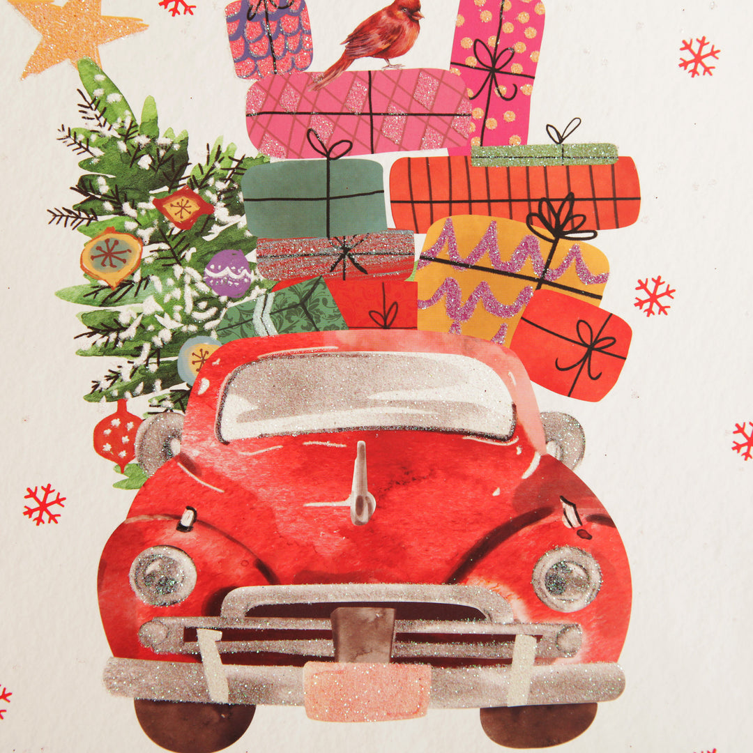 Merry Christmas Gift Bag - Red Car with Presents Detail