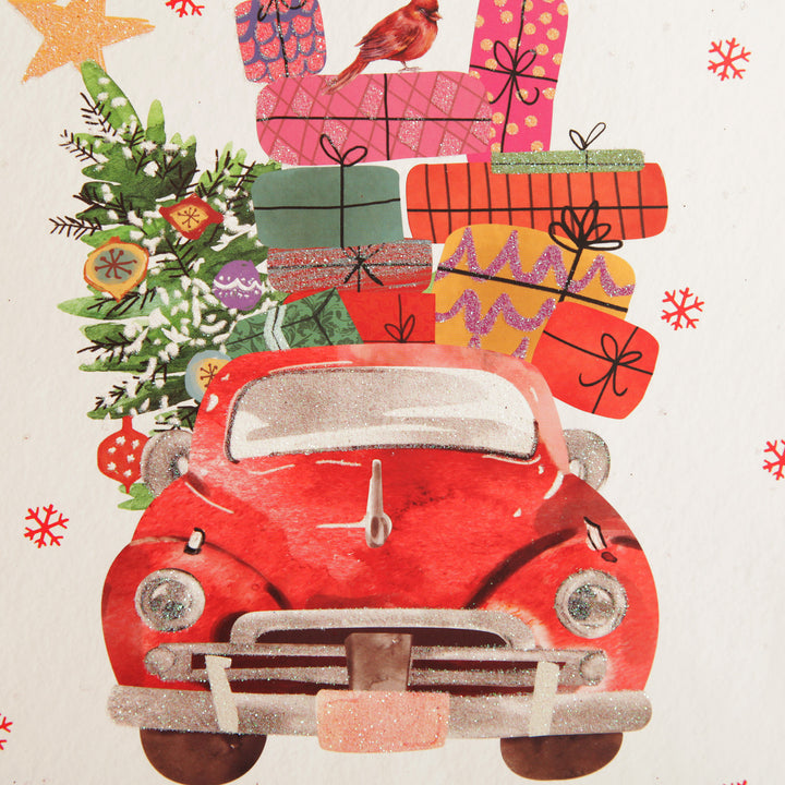 Merry Christmas Gift Bag - Red Car with Presents Detail