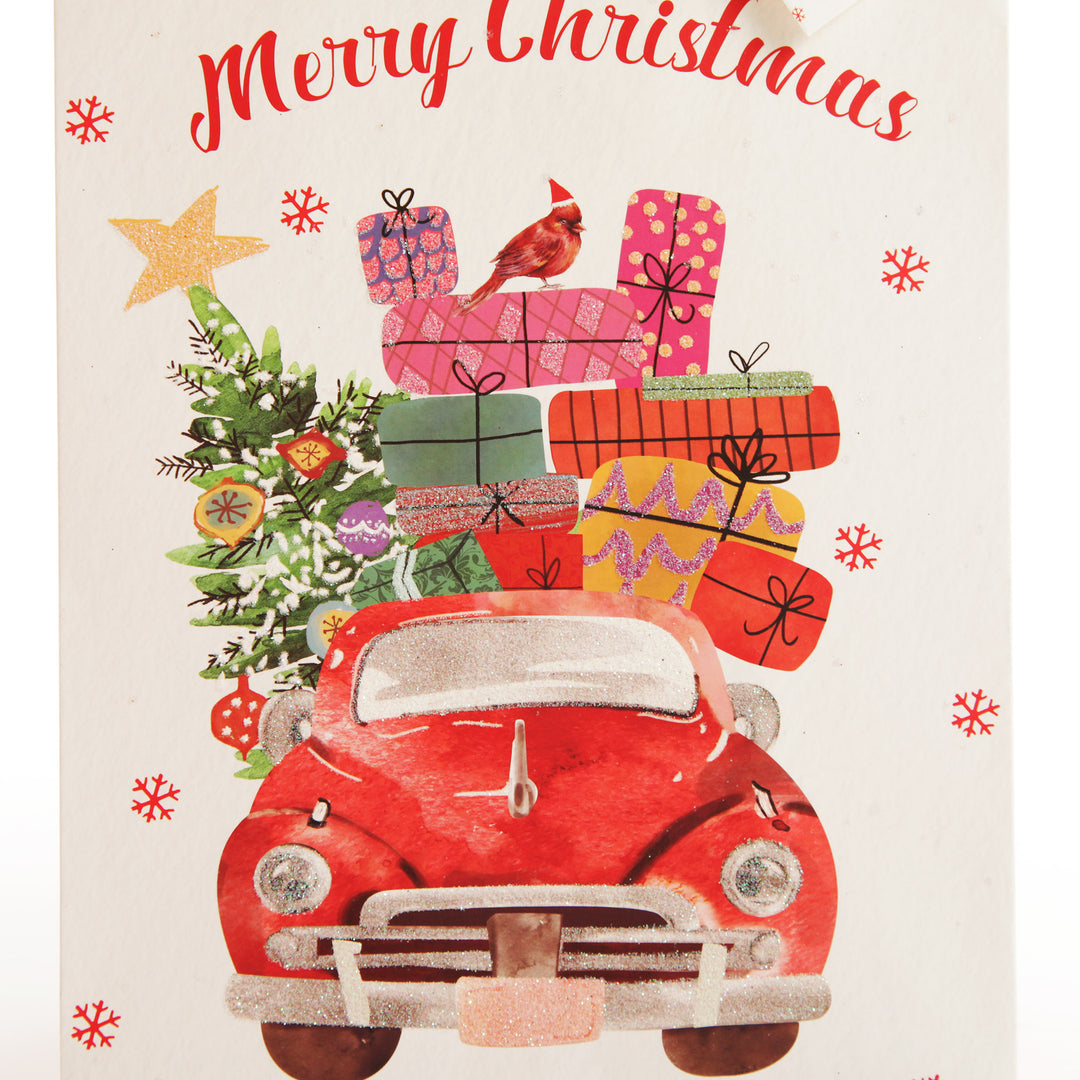 Merry Christmas Gift Bag - Red Car with Presents Detail
