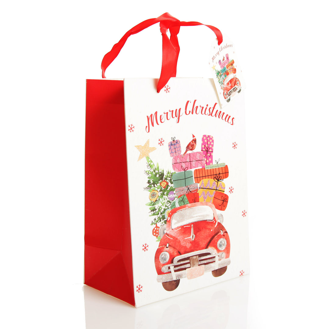 Merry Christmas Gift Bag - Red Car with Presents
