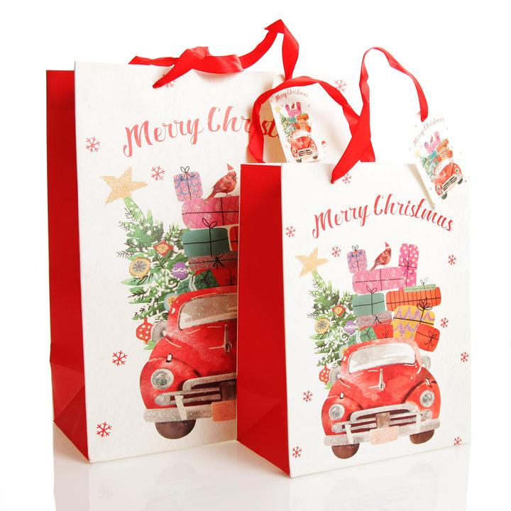 Merry Christmas Gift Bag - Red Car with Presents - 2 sizes