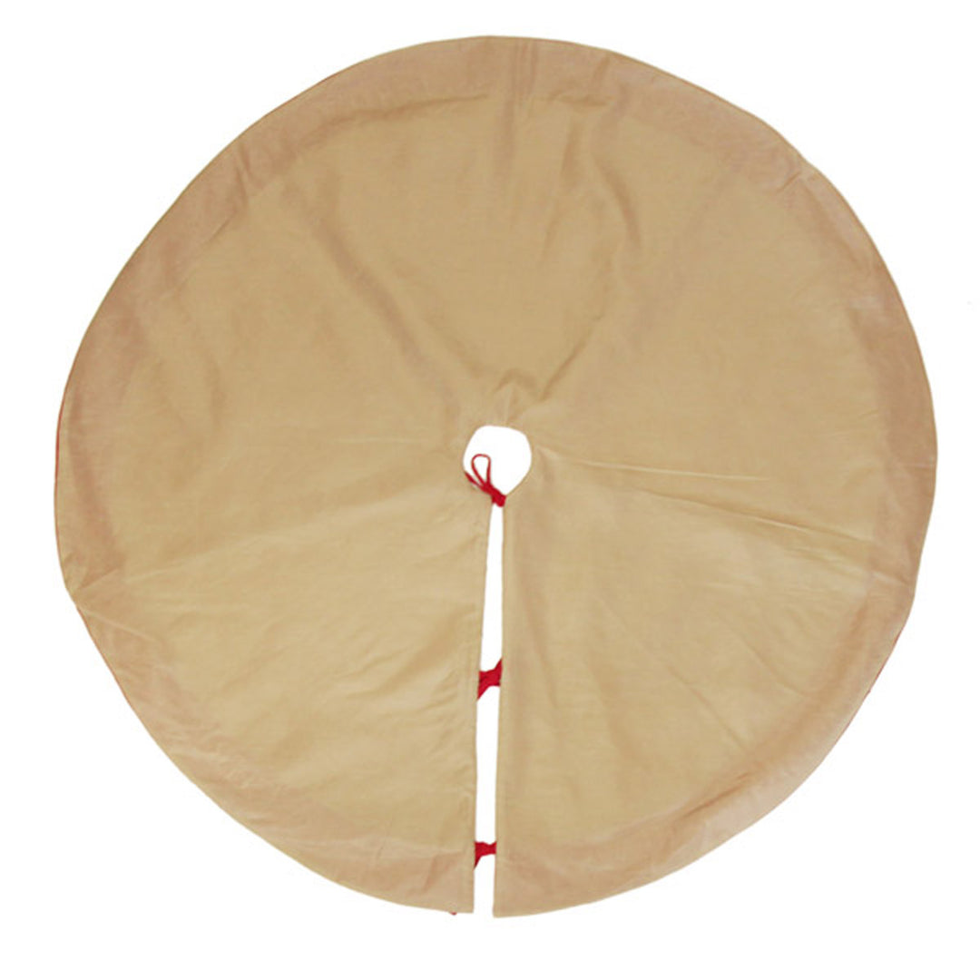 Burlap Merry Christmas Tree Skirt - Red Trim - Bottom detail