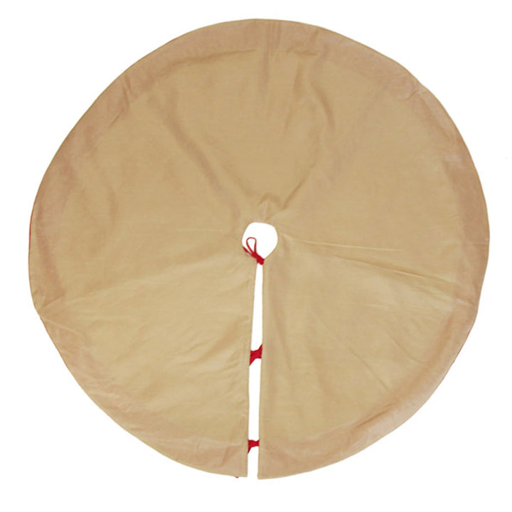 Burlap Merry Christmas Tree Skirt - Red Trim - Bottom detail