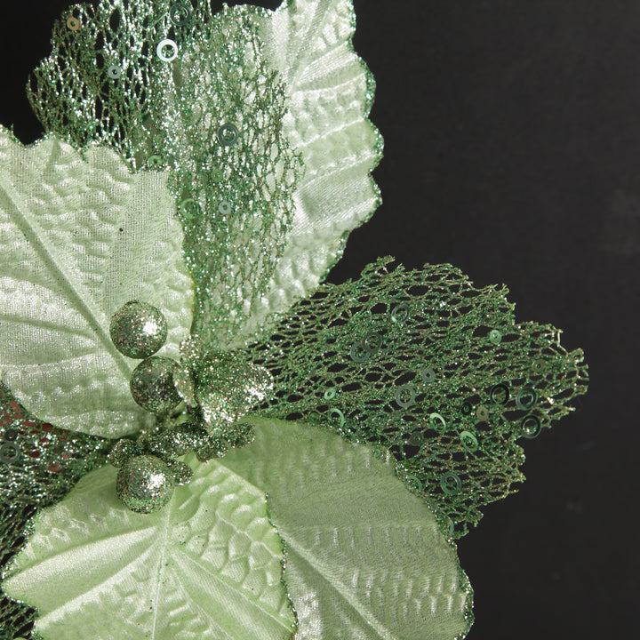 Mesh and Shiny Mint Poinsettia Flower Clip