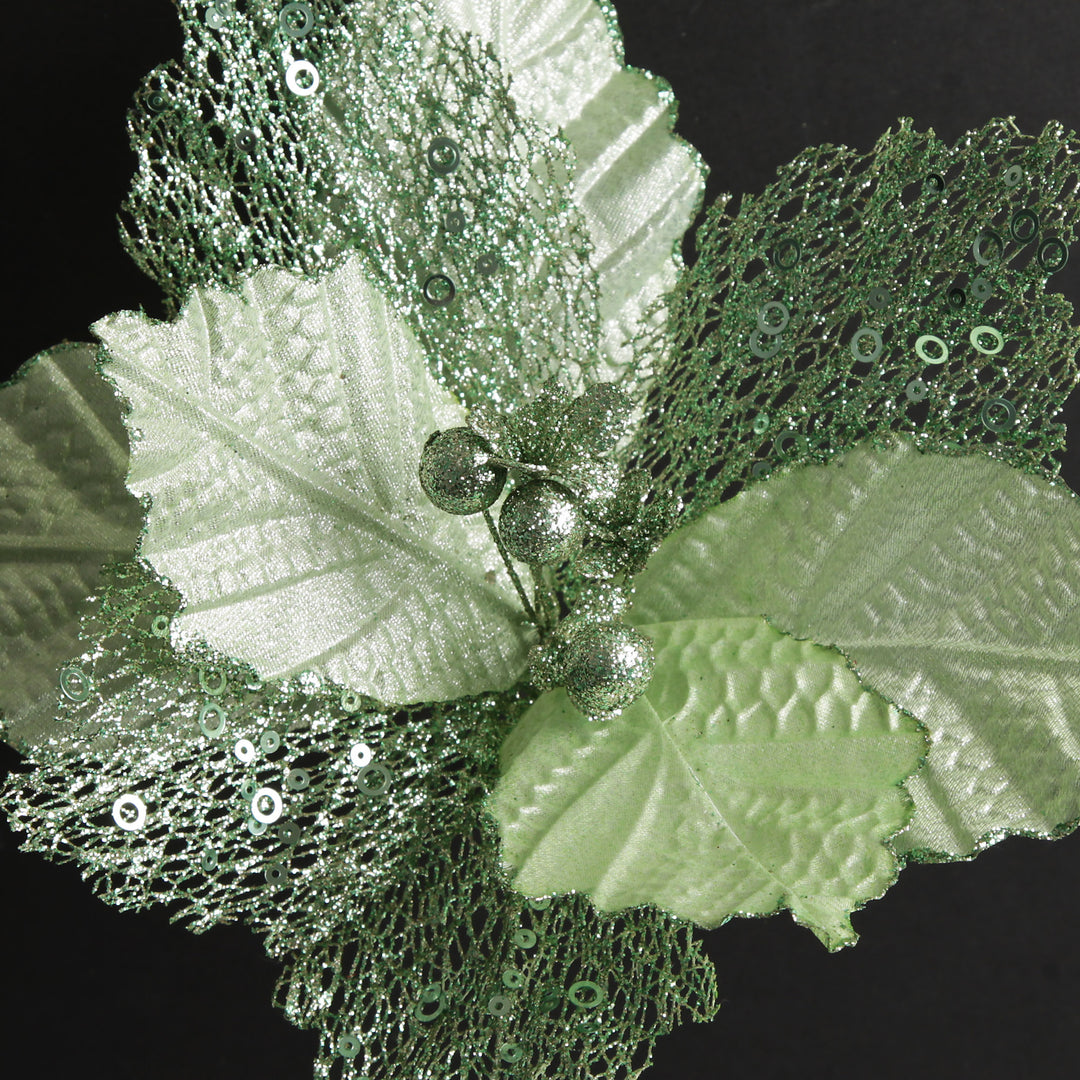 Mesh and Shiny Mint Poinsettia Flower Clip
