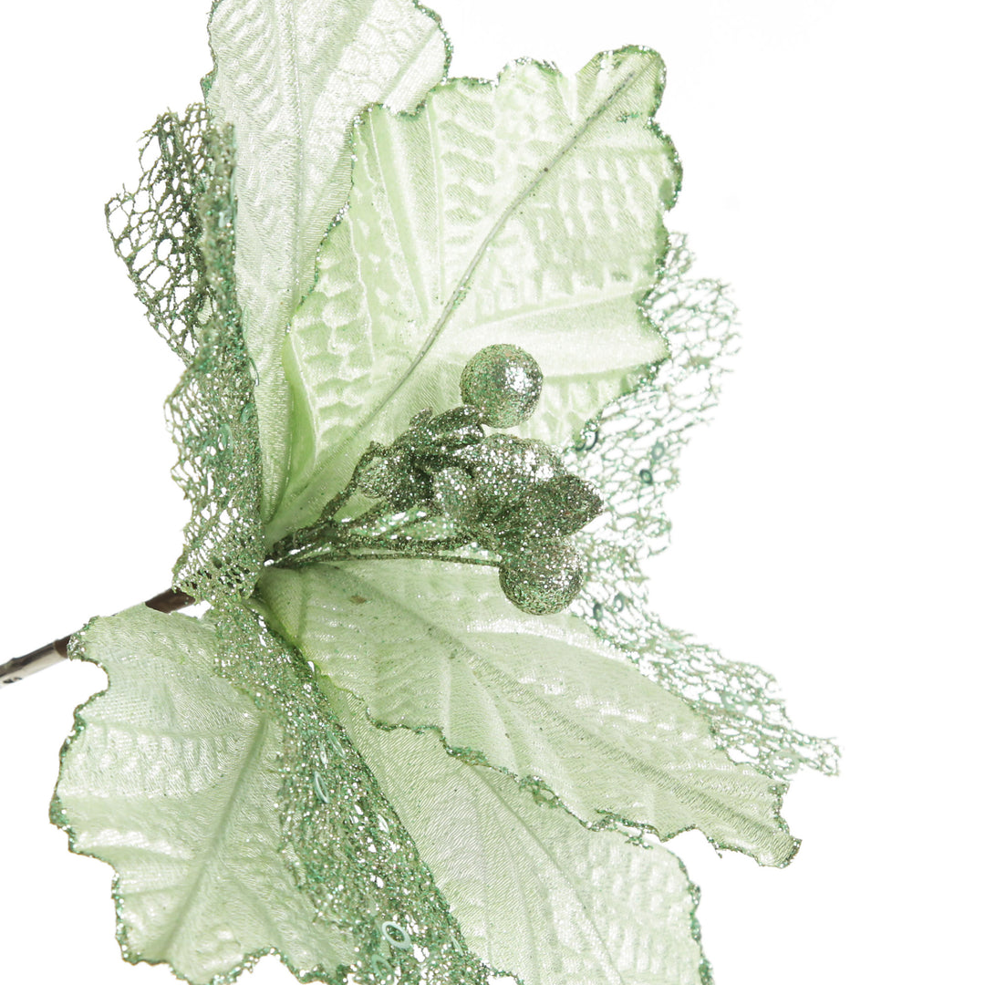 Mesh and Shiny Mint Poinsettia Flower Clip
