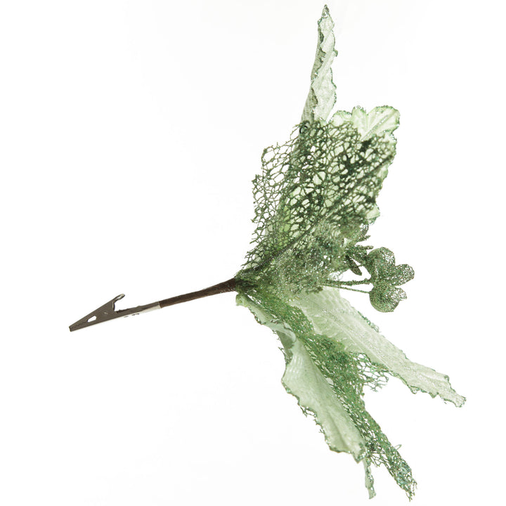 Mesh and Shiny Mint Poinsettia Flower Clip