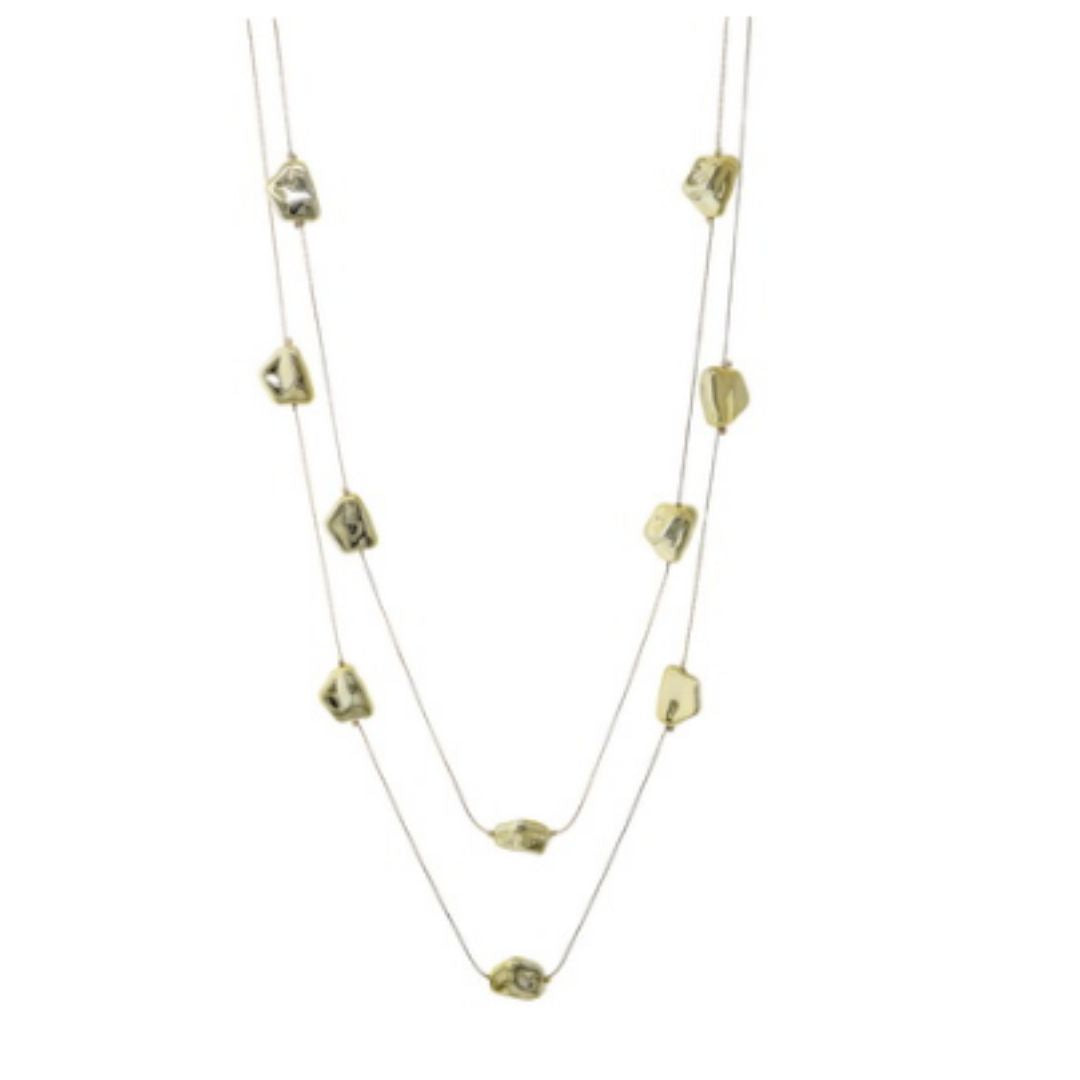 Metal Beaded Layered Necklace - Gold
