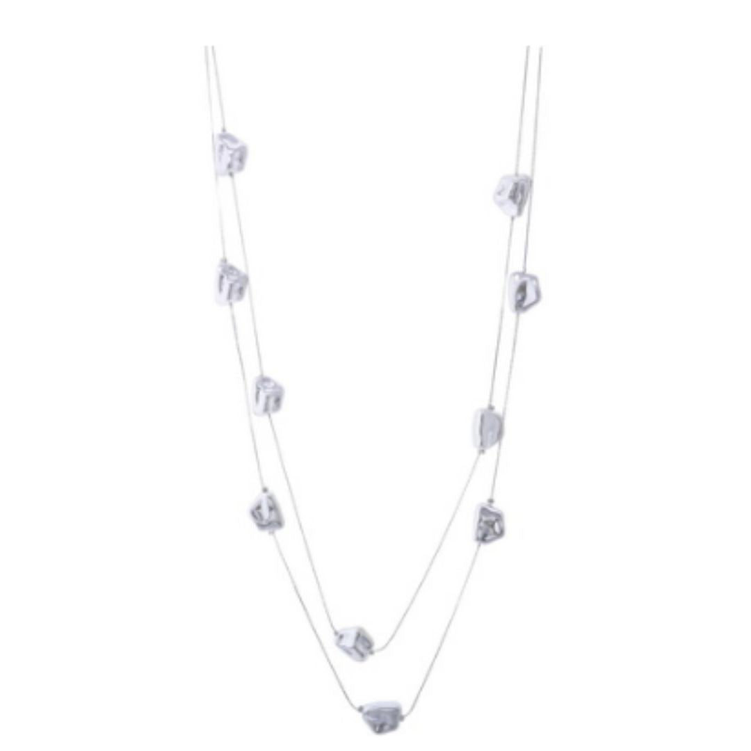 Metal Beaded Layered Necklace - Silver