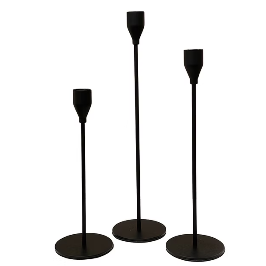 Matte Black Metal Candle Stick Holder Set Of 3