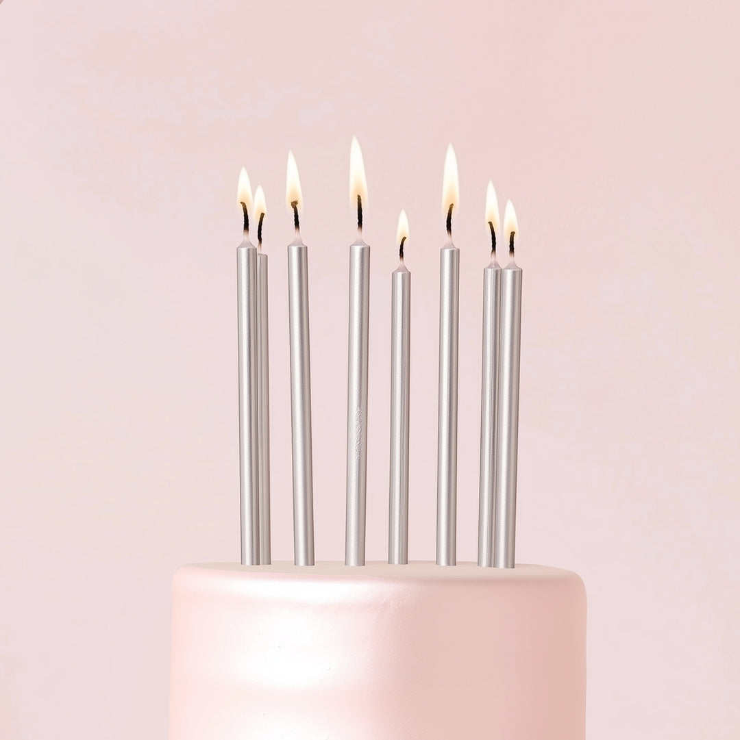 Metallic Silver Tall Candles - Pack of 12