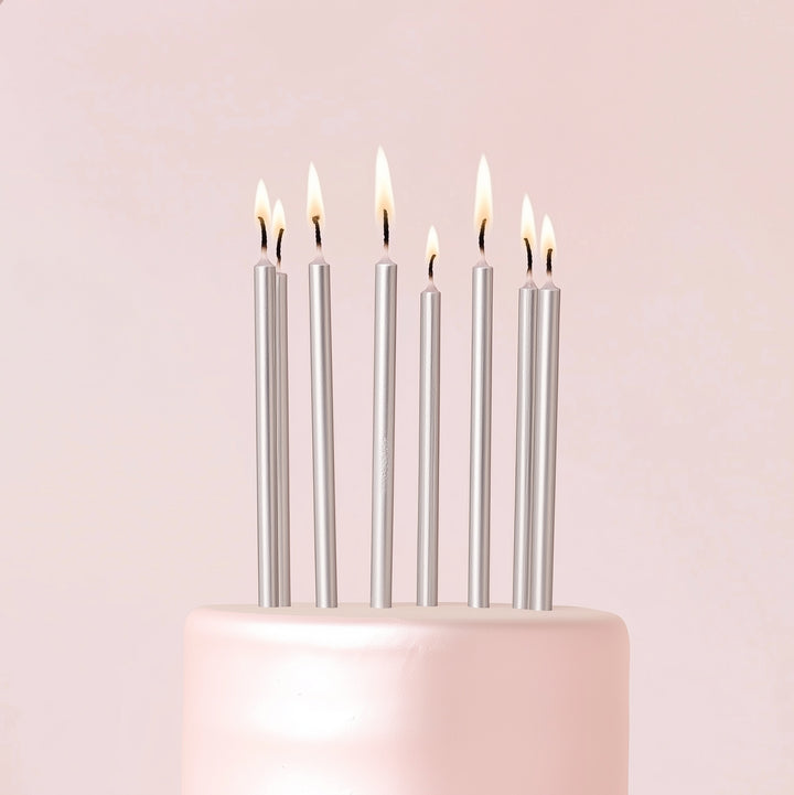 Metallic Silver Tall Candles - Pack of 12