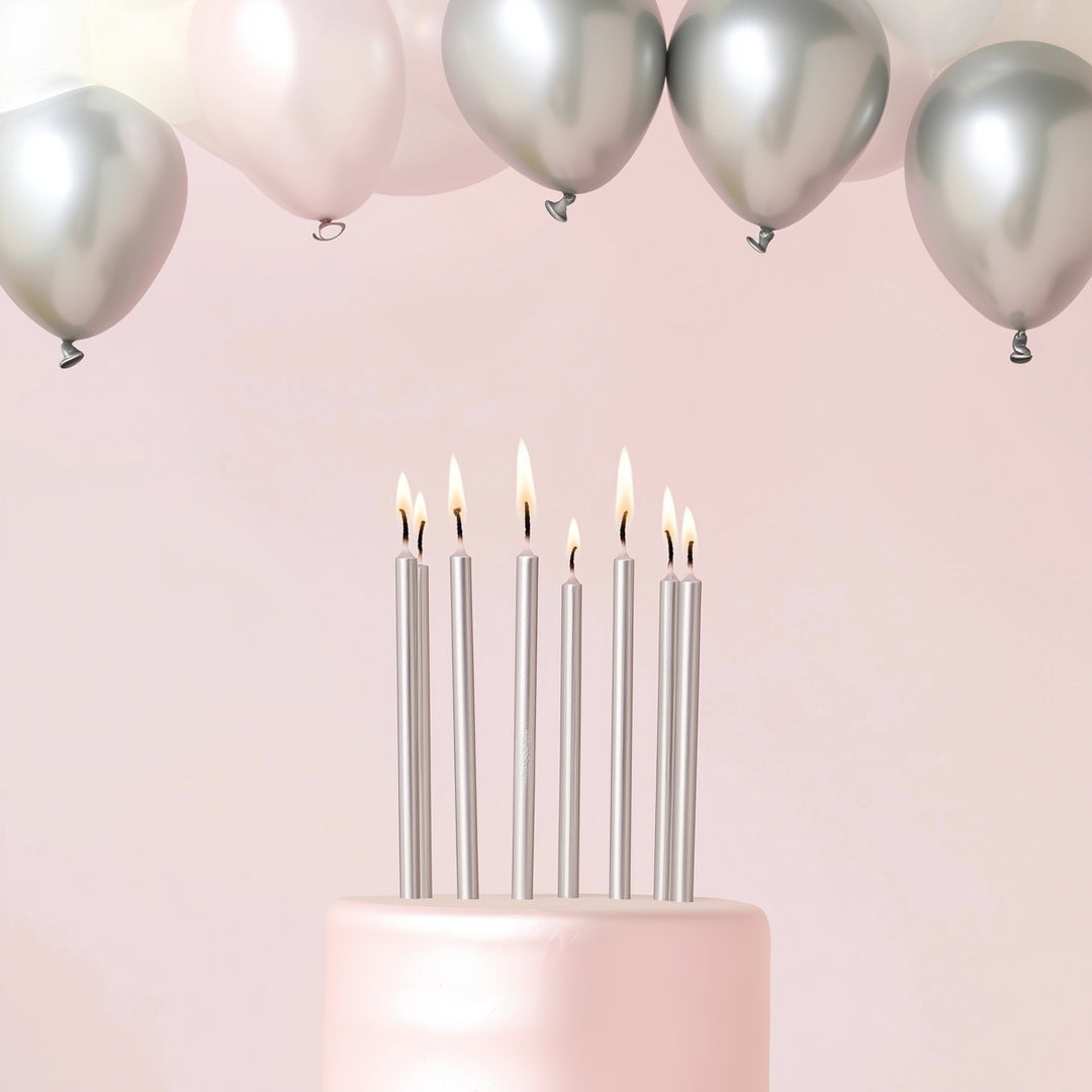 Metallic Silver Tall Candles - Pack of 12