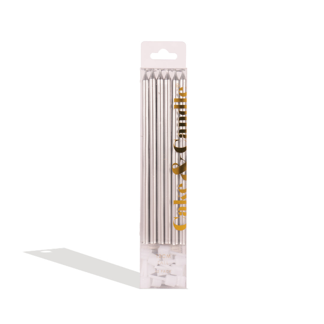 Metallic Silver Tall Candles - Pack of 12