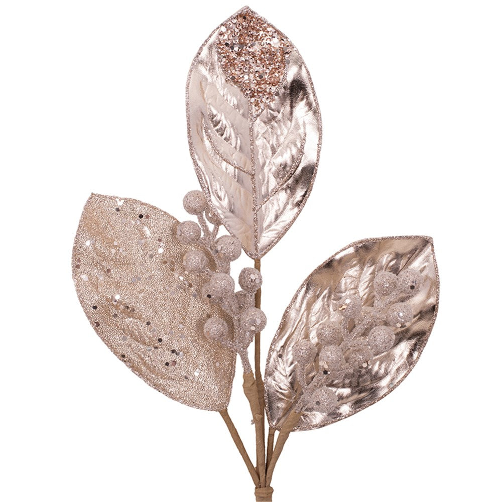Metallic Champagne Leaf and Berry Stem 49cm