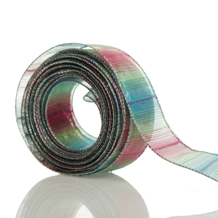 Metallic Pink Blue Green Wired Ribbon - 3.8cm