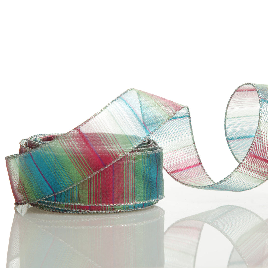 Metallic Pink Blue Green Wired Ribbon - 3.8cm