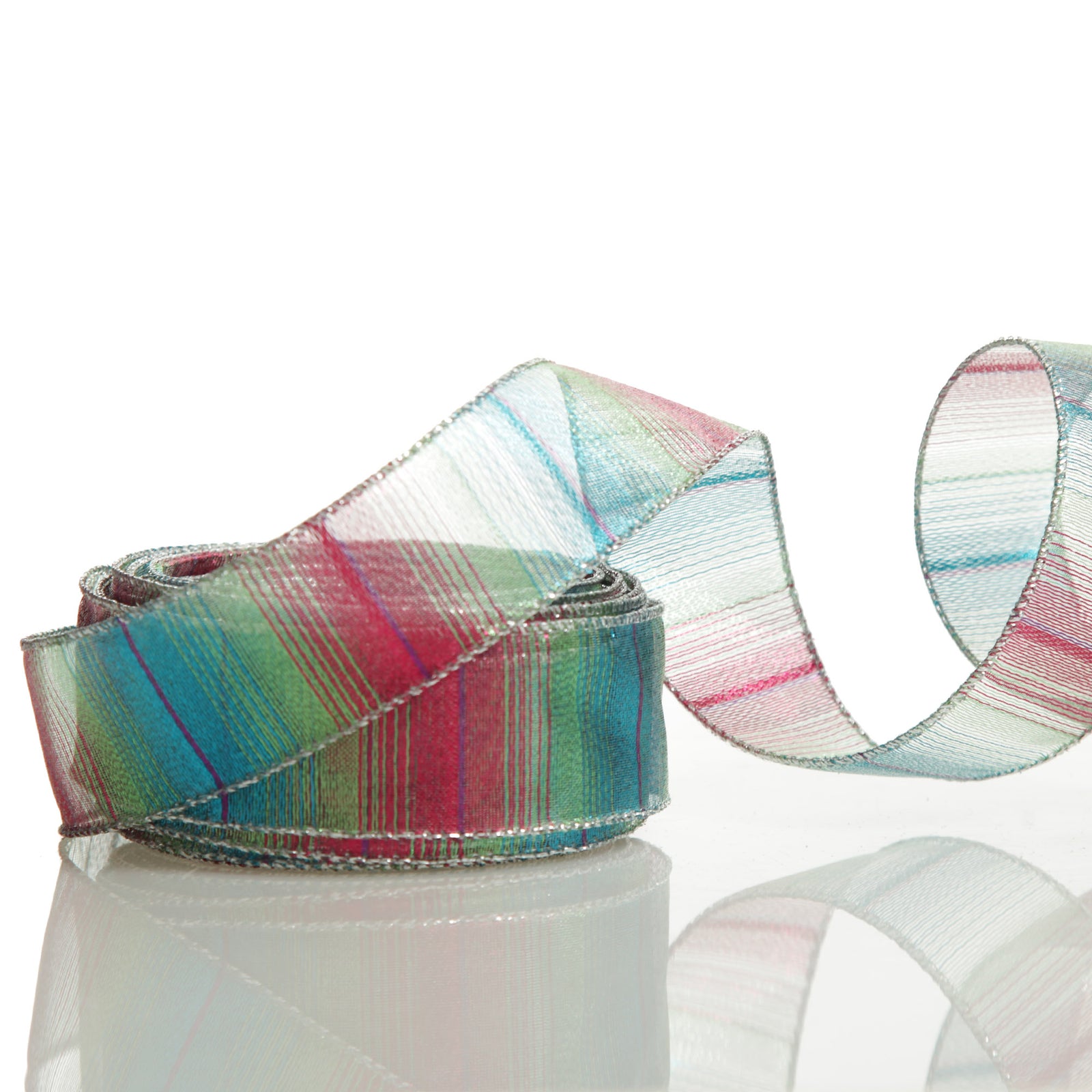 Metallic Pink Blue Green Wired Ribbon - 3.8cm