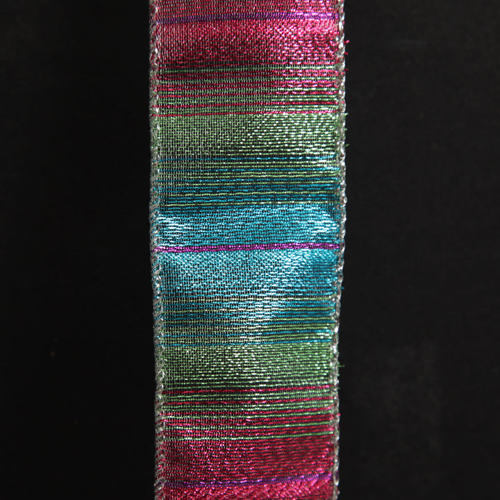 Metallic Pink Blue Green Wired Ribbon - 3.8cm