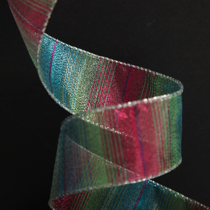 Metallic Pink Blue Green Wired Ribbon - 3.8cm