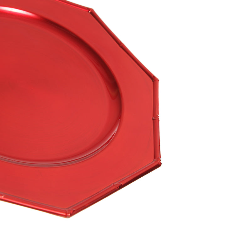 Metallic Red Charger Plate with Bamboo Pattern Trim