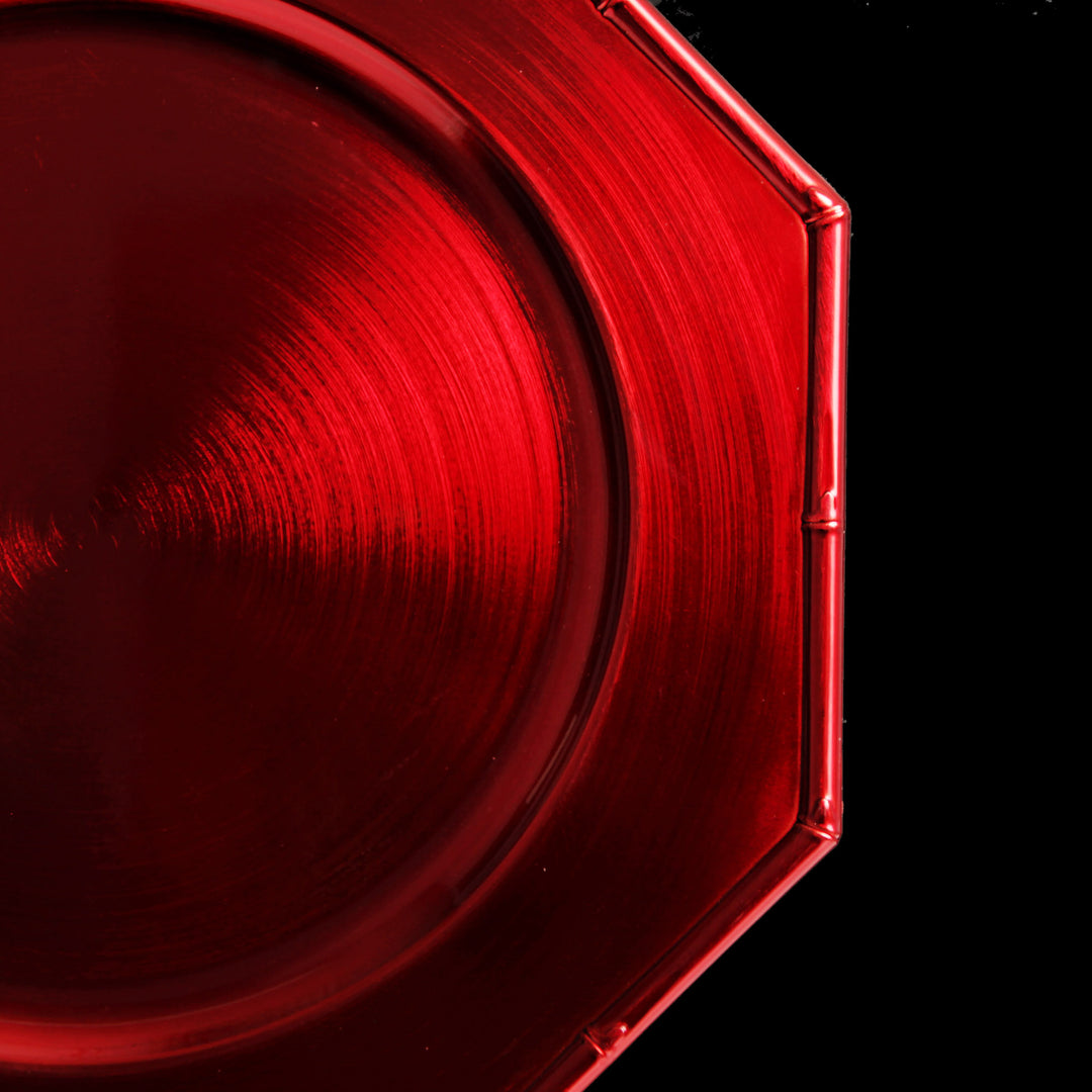 Metallic Red Charger Plate with Bamboo Pattern Trim