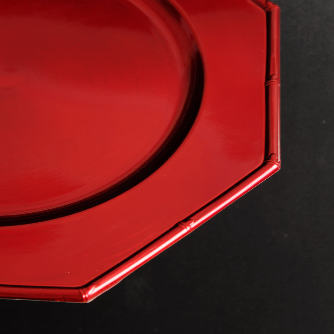 Metallic Red Charger Plate with Bamboo Pattern Trim