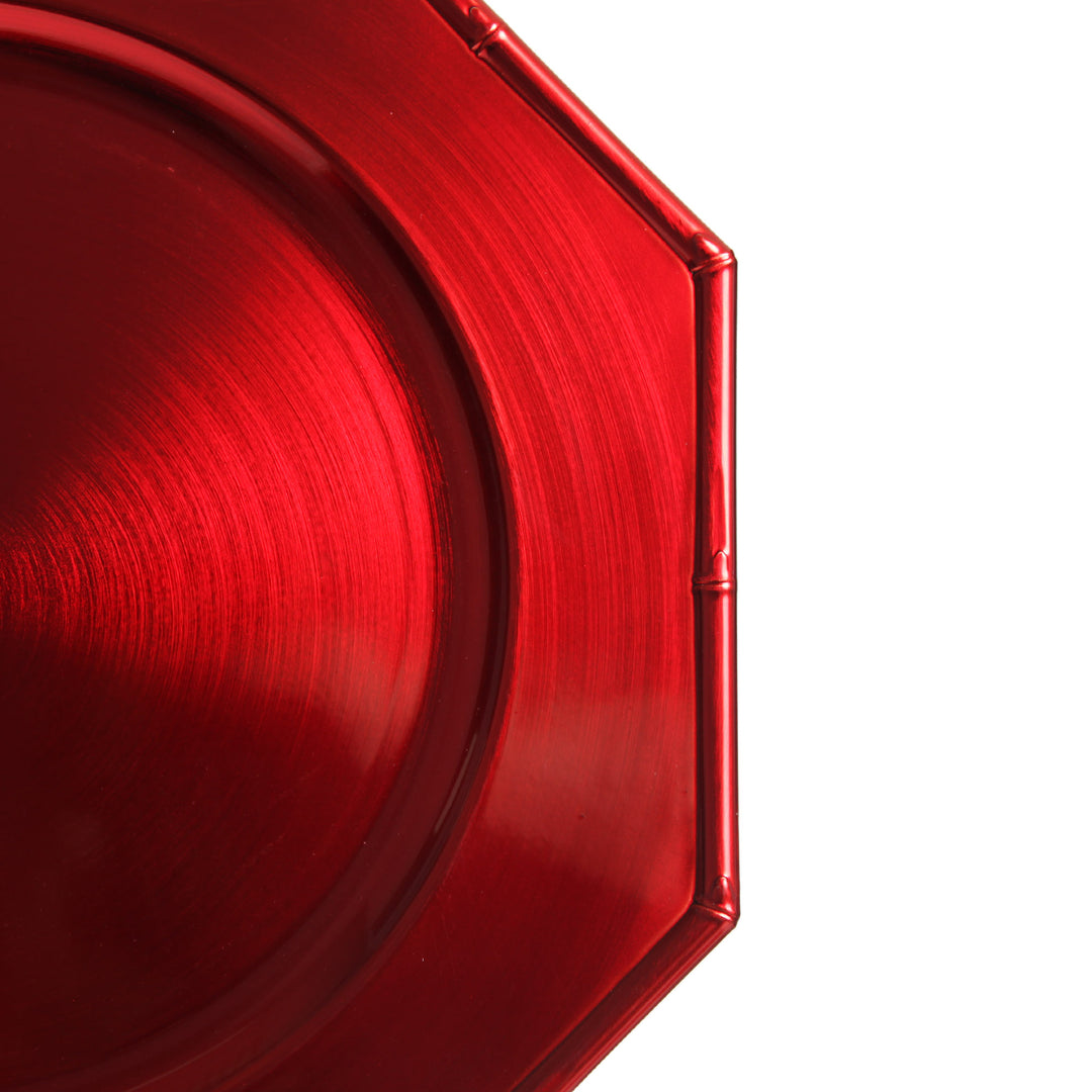 Metallic Red Charger Plate with Bamboo Pattern Trim