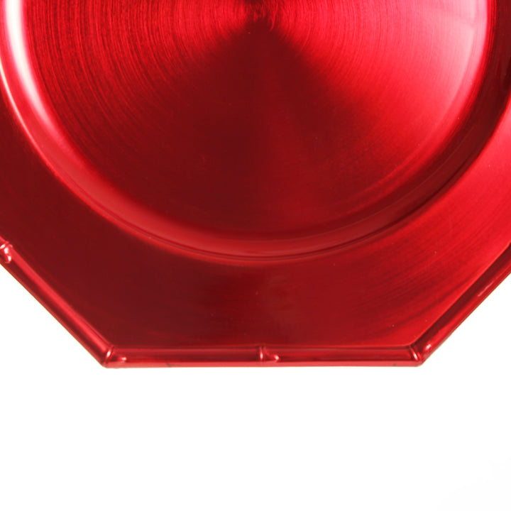 Metallic Red Charger Plate with Bamboo Pattern Trim