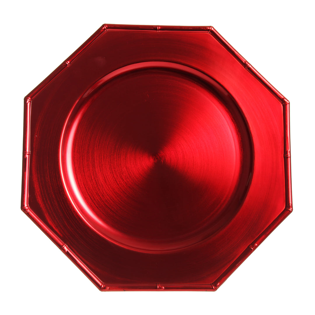Metallic Red Charger Plate with Bamboo Pattern Trim
