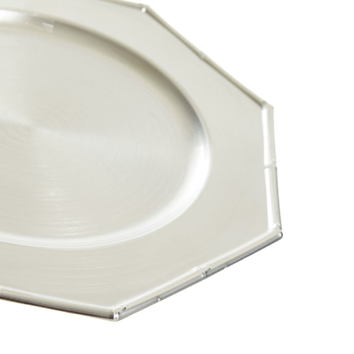 Metallic Silver Charger Plate with Bamboo Pattern Trim