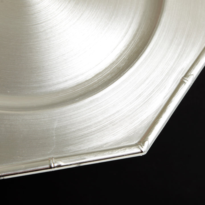 Metallic Silver Charger Plate with Bamboo Pattern Trim