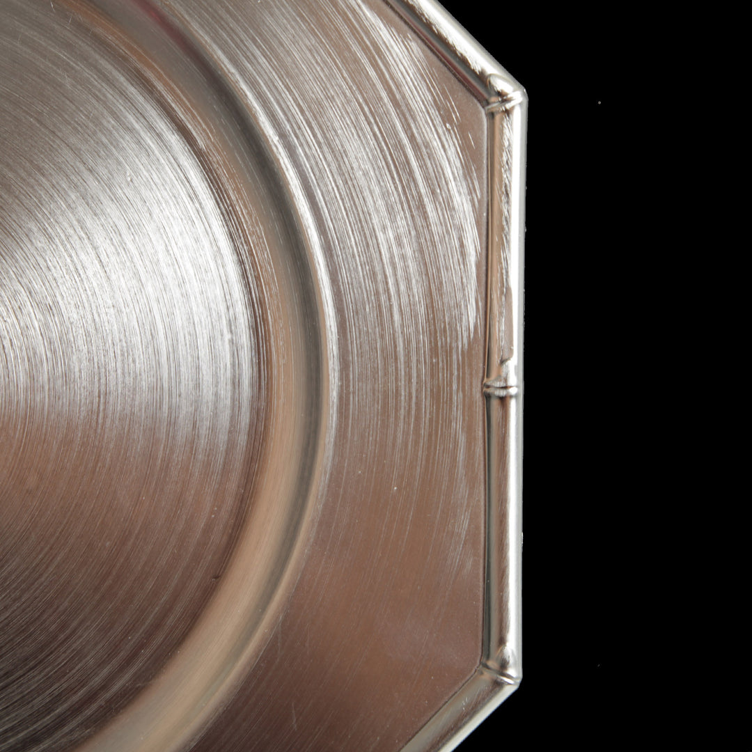 Metallic Silver Charger Plate with Bamboo Pattern Trim