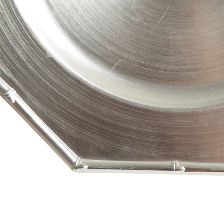 Metallic Silver Charger Plate with Bamboo Pattern Trim