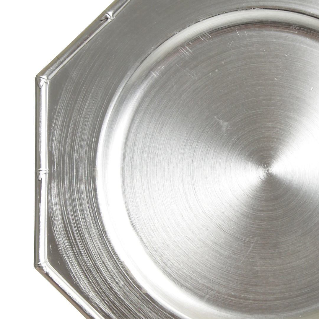 Metallic Silver Charger Plate with Bamboo Pattern Trim